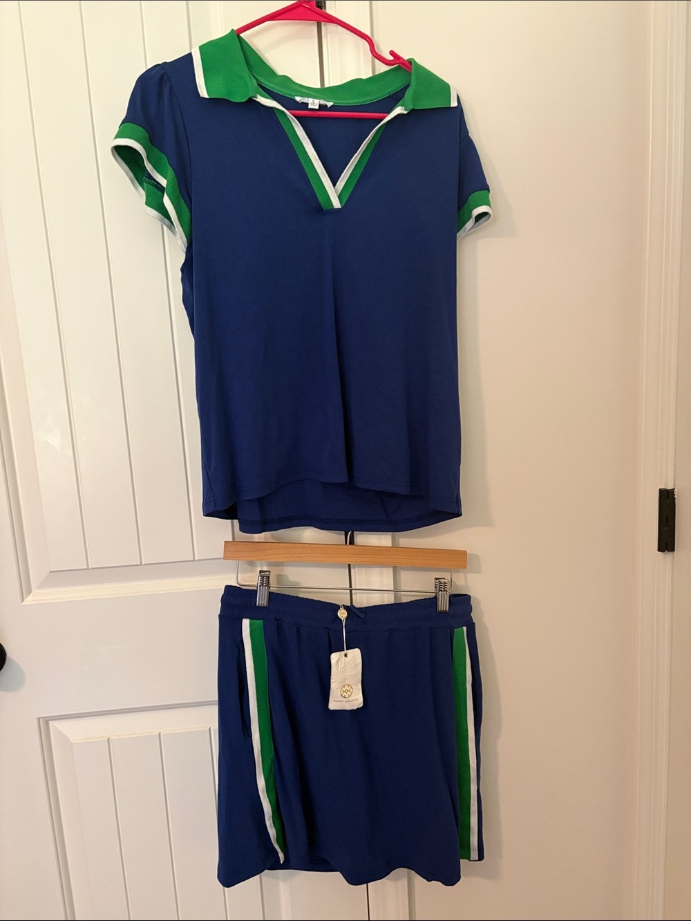 Casual Two-Piece Blue and Green Skirt Set